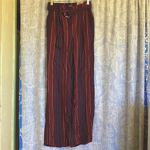 Rewash Los Angeles Stripe Pants XS burgundy Long Wide Leg with Belt